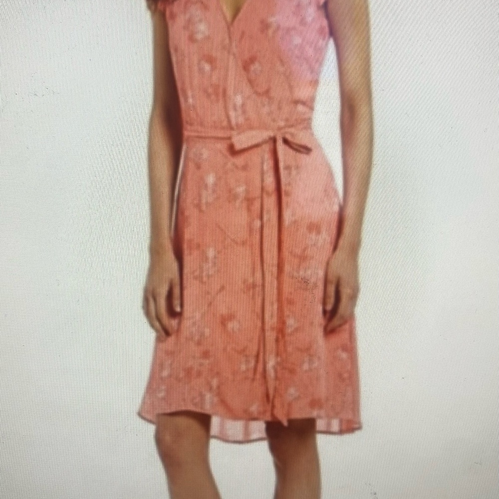 Halston coral wrap dress, sz L